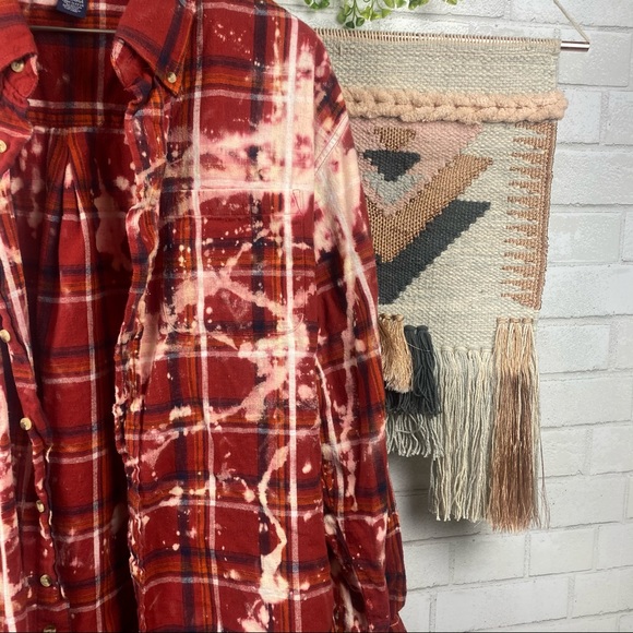 Vintage Boho Rodeo Bleach Splatter Dad Flannel Upcycled Granolacore - Picture 4 of 6